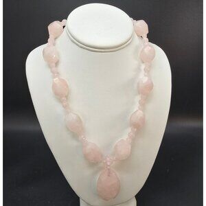 Rose Quartz Faceted Teardrop Necklace Gemstone Jewelry FOR REPAIR DH1380